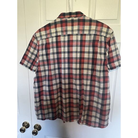 Lucky Brand Untucked Fit Short Sleeve Button Shirt Mens 2XL Plaid Cotton Linen - Picture 3 of 6
